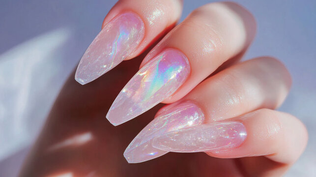 Holographic Nails Shine Brightly Under Natural Light Showcasing Stunning Details and Artistry