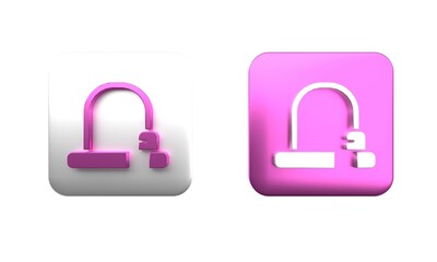 Colorful Bicycle lock U shaped industrial icon isolated on white background. Square button. 3D render illustration