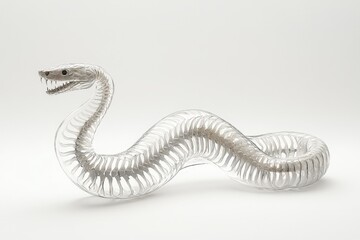 A creative visualization of a snake skeleton, coiled in a striking pose against a white background