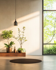 Modern indoor garden with natural light and minimalist decor enhances tranquil atmosphere