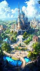 Fototapeta premium A sprawling fantasy landscape interwoven with an urban park