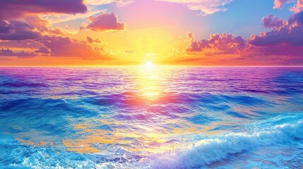 Obraz premium Peaceful Ocean Sunset with Vibrant Colors and Tranquil Waves