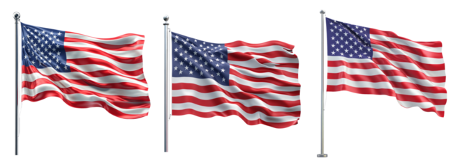 American Flag Isolated on Transparent Background with Three Variants