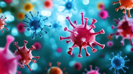 Abstract representation of germs spreading, [germ, infection, healthcare concept], [organic shapes, vibrant colors, microscopic world]