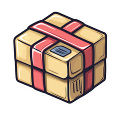 Cartoon style illustration of a sealed cardboard box ready for delivery at home