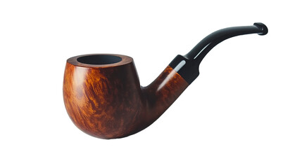 Elegant Brown Wooden Smoking Pipe Isolated on White Background: A Classic Piece in Front View
