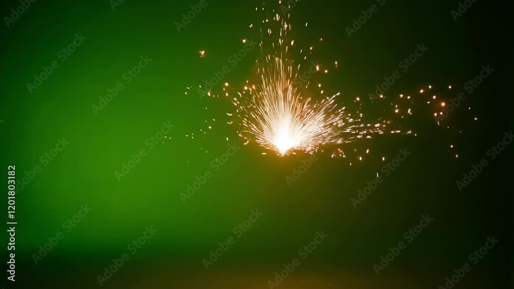 Poster glowing particles burst from a central point, creating a dynamic display of light and energy against
