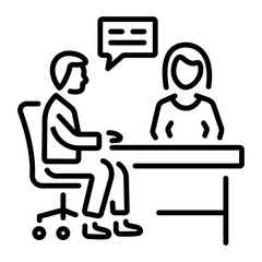 A reporter taking guest interview, line style icon 