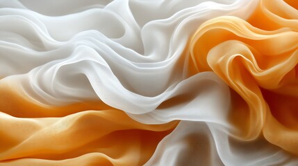 Fototapeta premium White and orange silk fabric draped softly
