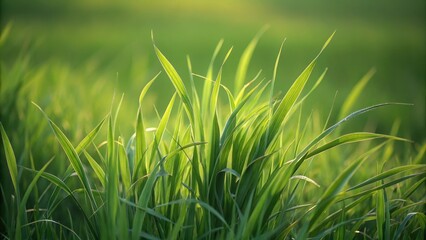 Obraz premium A vibrant close-up showcasing the delicate texture and sunlight illuminating tall blades of bright green grass in a field