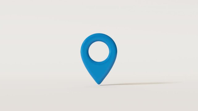 Animation of map pin reveal on white backdrop. GPS icon appear.