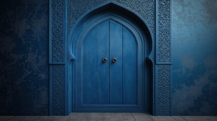 A blue door with a gold handle