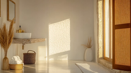 Fototapeta premium Serene bathroom interior featuring natural light and minimalist decor for relaxation