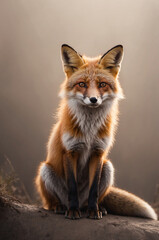 Naklejka premium Regal Red Fox Sitting in Natural Setting, Serene Wildlife Portrait