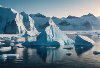 Blue icebergs drifting in the icy waters of Svalbard, frozen, spitsbergen