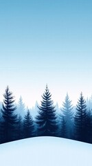 Fototapeta premium Tranquil Winter Landscape with Dense Evergreen Trees under Bright Blue Sky and Soft White Snow