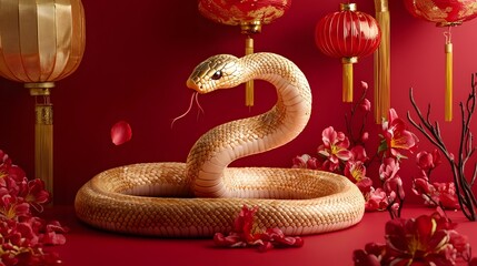 Fototapeta premium Golden Snake Entwined with Auspicious Chinese Lunar New Year
