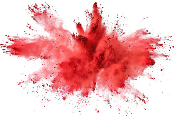 Red color powder explosion isolated on white or transparent background