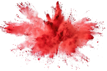 Red color powder explosion isolated on white or transparent background