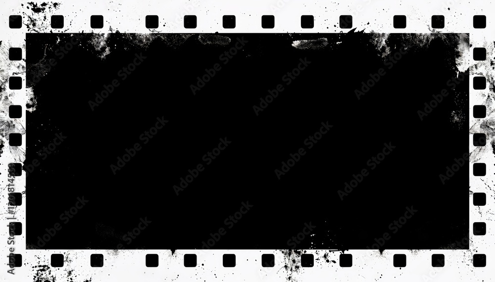Poster Grungy film negative frame with black center adding own photos text