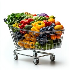 Fresh Produce in a Shopping Cart for Grocery Store