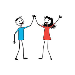 Vector Illustration: Two Stick Figures Giving High Five, Celebrating Success and Friendship