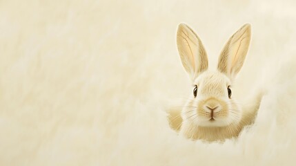 Obraz premium An adorable Easter bunny peeking out of a small hole, with soft fur and long ears perked up. 