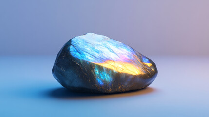 Iridescent Stone With Subtle Flashes Reflecting Light in a Serene Setting