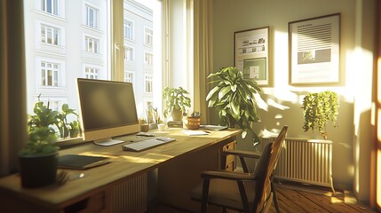 Sunlit Workspace: A Serene and Productive Home Office