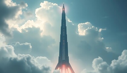 Futuristic Tower Piercing Cloudscape Stunning Digital Art