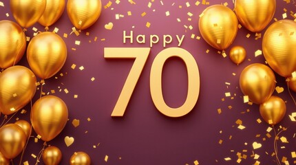 Happy 70 birthday gold greeting background. 3D Rendering	