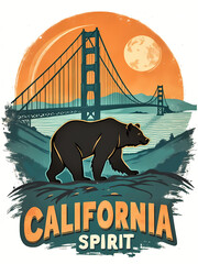 California Spirit Iconic Bear and Golden Gate Bridge Design