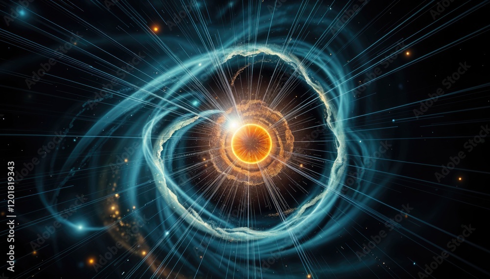 Poster cosmic energy burst swirling nebula and radiant core vibrant display of celestial power
