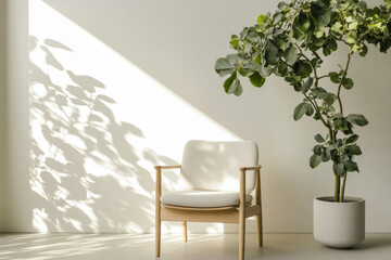 Elegant Swedish Design Featuring a Minimalist Chair Next to a Lush Indoor Plant Under Soft Natural Light