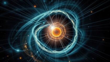 Cosmic energy burst swirling nebula and radiant core vibrant display of celestial power