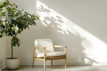 Cozy Corner With Swedish Design Chair and Indoor Plant, Capturing Natural Light in a Minimalist Setting