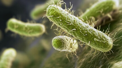 Fototapeta premium Cluster of germs under a microscope, [germ, biology research, microorganism], [extreme close-up, high detail, soft light]