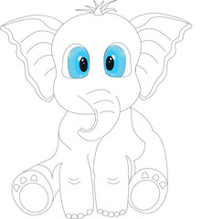Cartoon baby elephant. Baby elephant outline. Baby elephant without fill. Children's coloring. Vector illustration