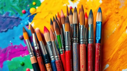 Obraz premium Colorful Paintbrushes on Abstract Canvas - AI Art
