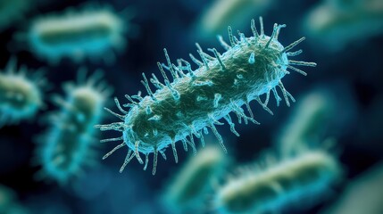 Fototapeta premium Cluster of germs under a microscope, [germ, biology research, microorganism], [extreme close-up, high detail, soft light]