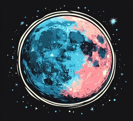 Naklejka premium Holographic Pastel Moon on Black Background