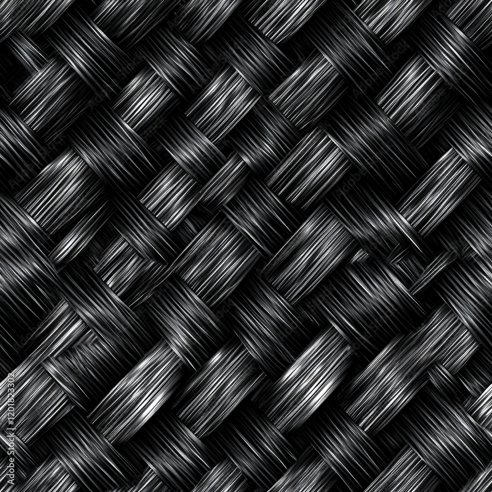 Poster Glossy Black Woven Texture with Intricate Abstract Pattern