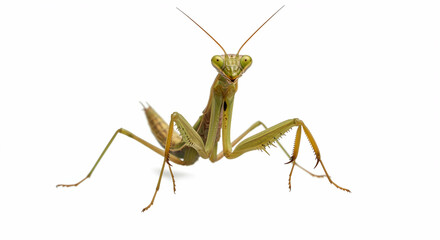 a praying mantis highlights its graceful form and intricate anatomy. 