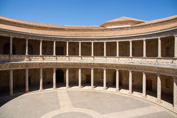 Central square of the Palace of Charles V located in Granada, Spain. It is a Renaissance building...