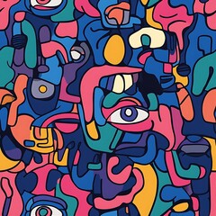Obraz premium Abstract Colorful Crowd With Eyes and Shapes Creative Art Pattern