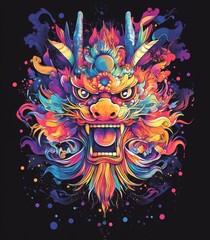 Colorful Chinese Dragon Design for Apparel