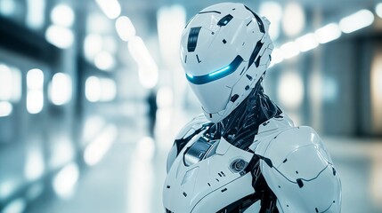 Futuristic robot standing in modern laboratory setting