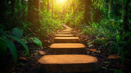 The concept of a natural route through an autumnal forest, transitioning into a tropical landscape, provides a serene, eco-friendly environment perfect for spa retreats and a liberated lifestyle.