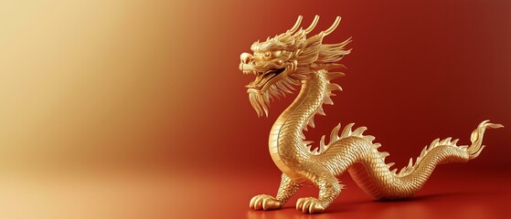 Fototapeta premium Chinese Dragon Illustration, Golden Dragon Artwork