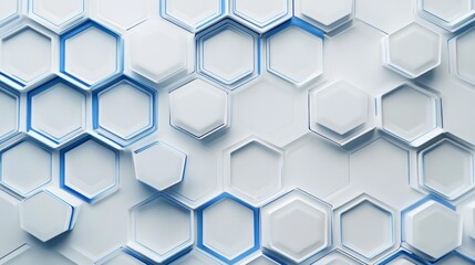 Fototapeta premium white background with blue tech hexagonal pattern design 